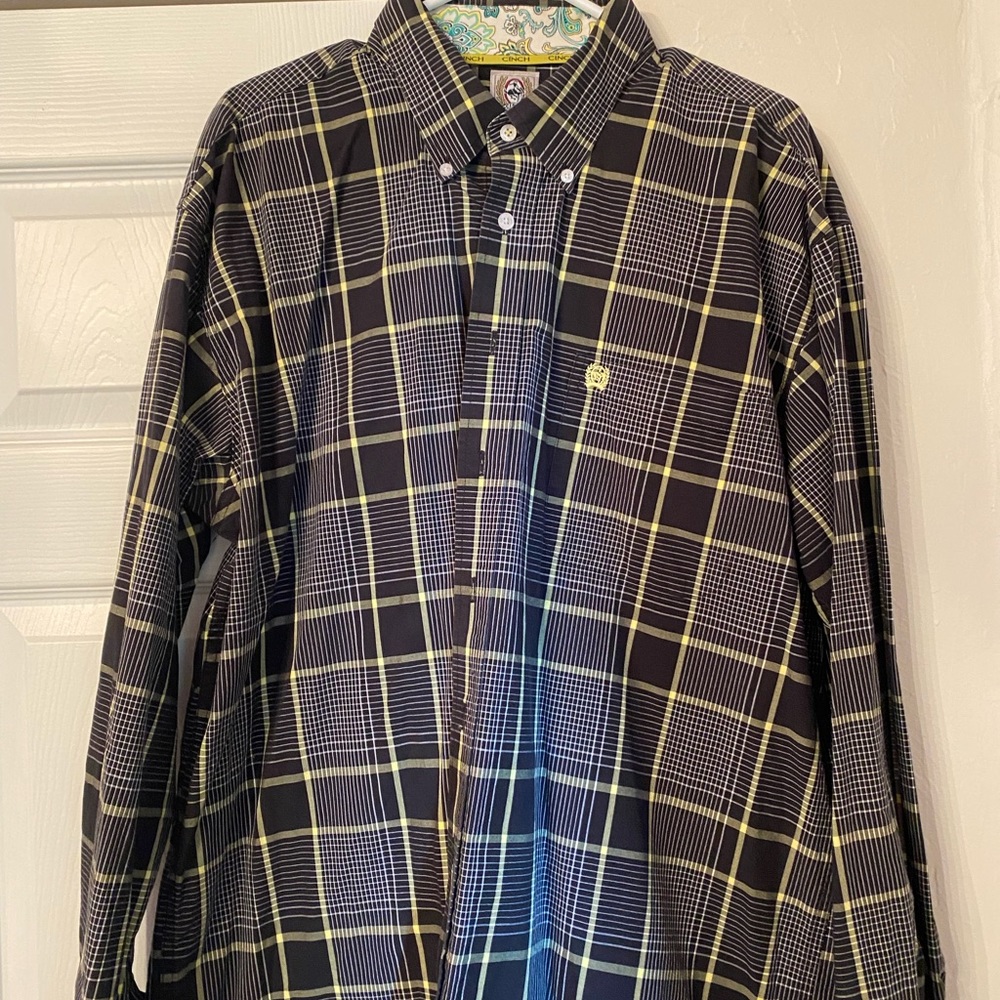 Men’s Cinch western LS shirt~XL~ black/yellow plaid pattern